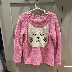 Hanna Anderson fuzzy cat sweater pink. EUC size 5 110cm